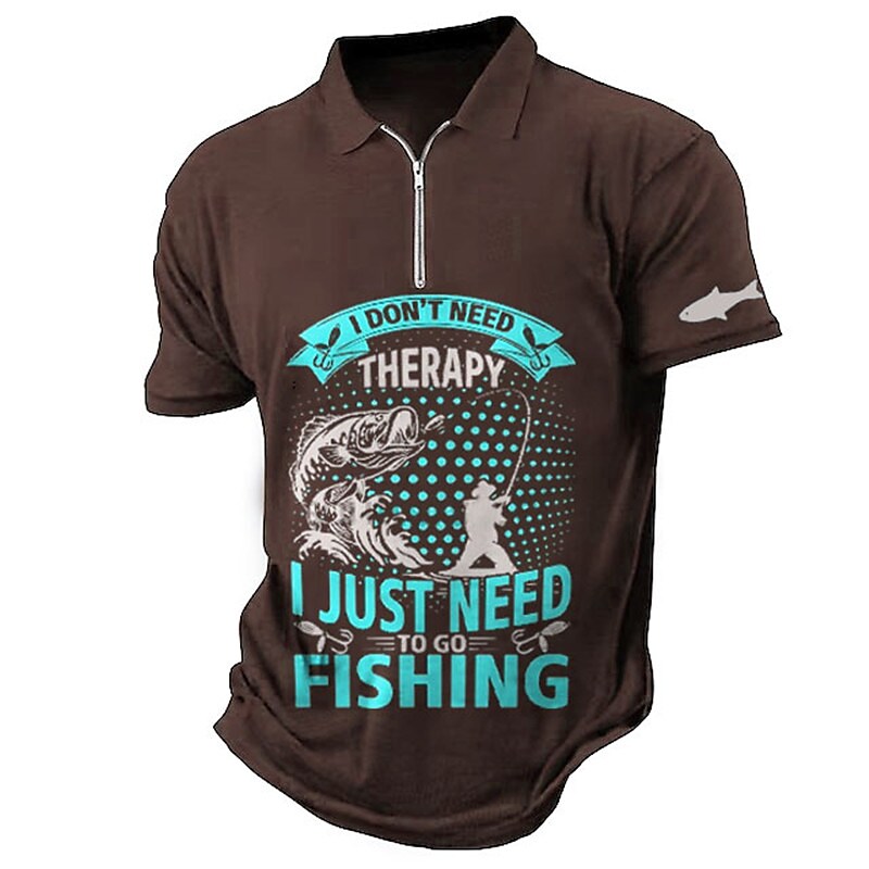 Men's Zip  Fishing Turndown Outdoor Short Sleeves Polo Shirt