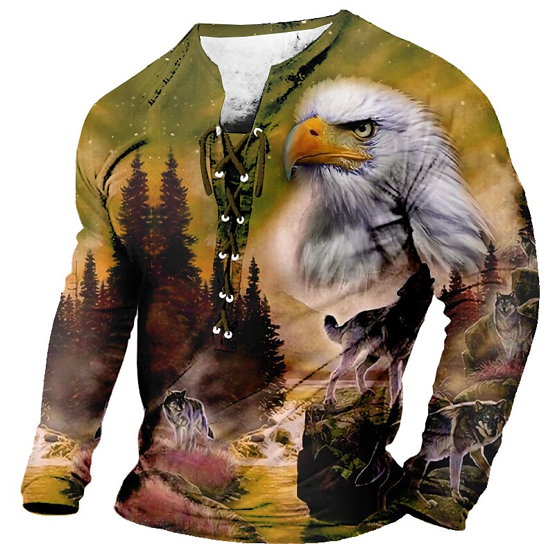 Men's Graphic Animal Eagle 3D Print  Lace up  Long Sleeve T-shirt 