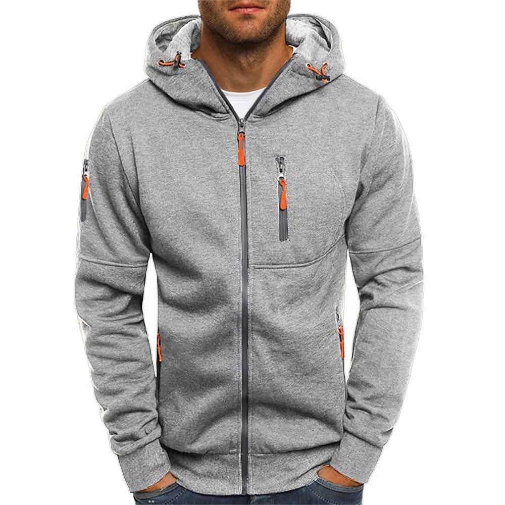 Men's Full Zip Hoodie Jacket Green Black Wine Light Grey Royal Blue Hooded Solid Color Zipper Casual Fleece Cool Casual Big and Tall Winter Spring &  Fall Clothing Apparel Hoodies Sweatshirts  Long