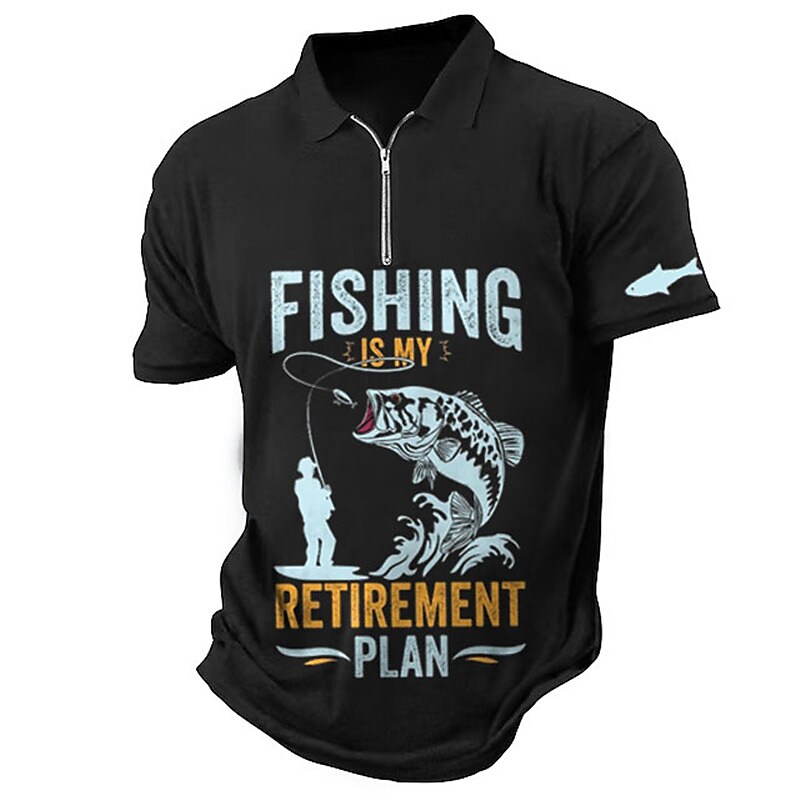 Men's Zip Polo Polo Shirt Golf Shirt Letter Graphic Prints Fishing Turndown Black Blue Brown Green Gray Outdoor Street Short Sleeves Zipper Print Clothing Apparel Fashion Designer Casual Breathable