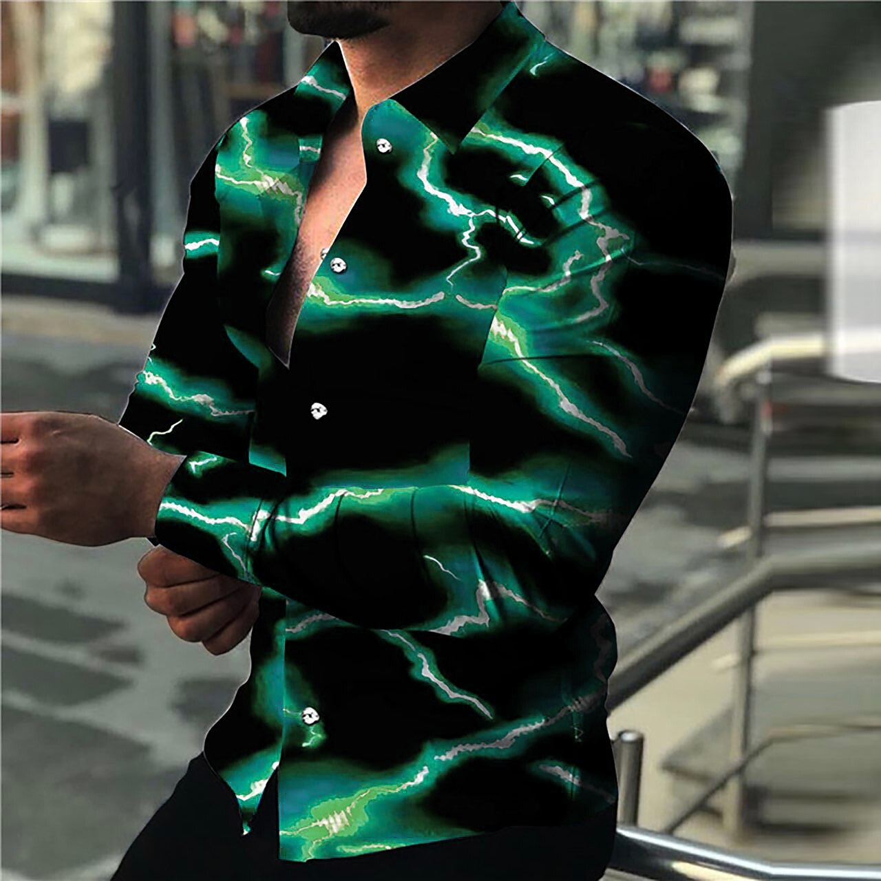 Men's Outdoor Casual Street Fashion Breathable Comfortable Light Print Long Sleeve Shirt