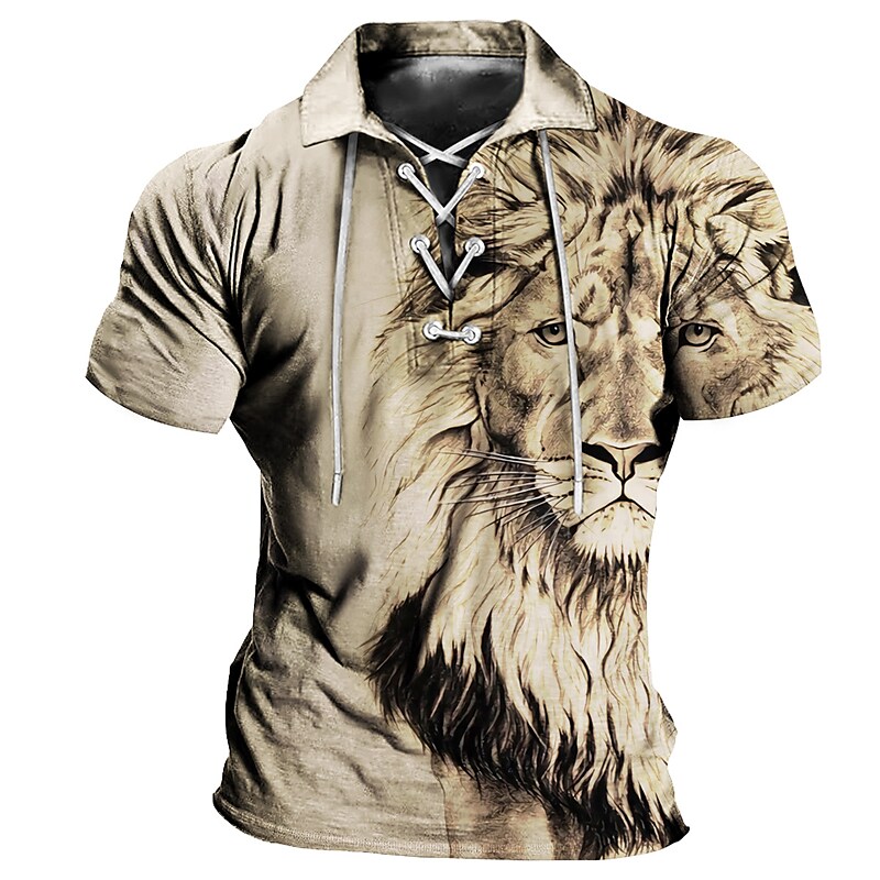 Men's  Animal Lion Graphic Prints Turndown Outdoor Short Sleeve Polo Shirt 