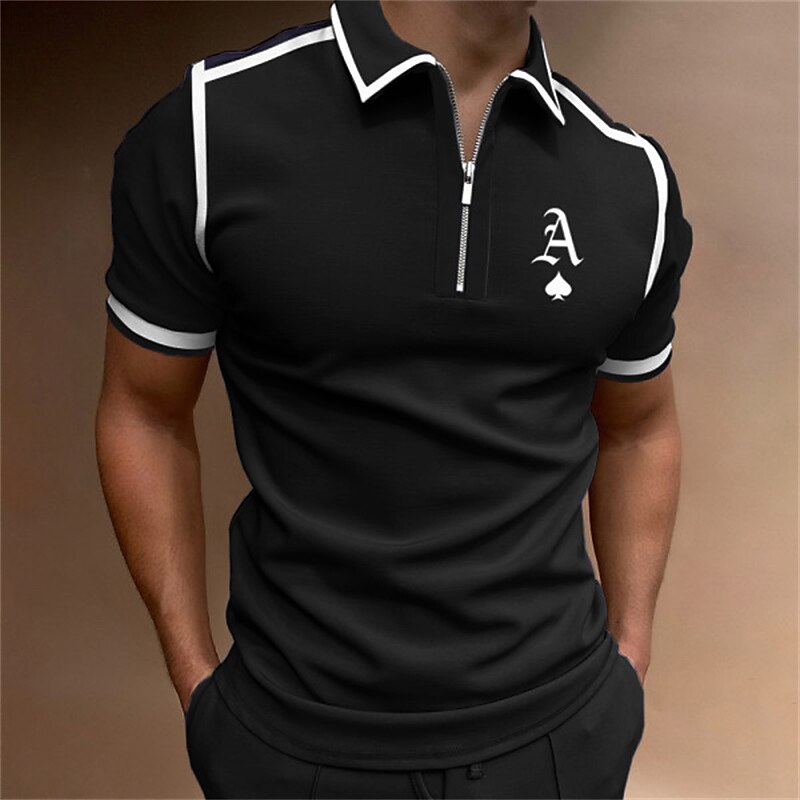 Men's Outdoor Golf Sports Casual Breathable Comfortable Light Plain Zip Short Sleeve Polo Shirt