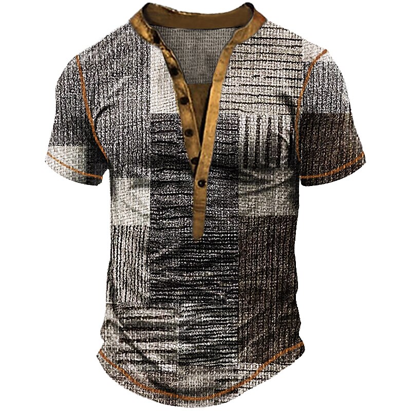 Men's Outdoor Street Casual Daily Breathable Comfortable Light Short Sleeve V Neck Print Henley Shirt