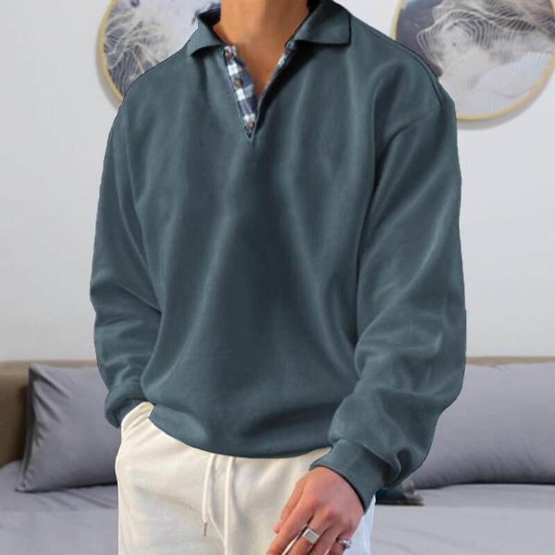 Men's Sweatshirt Pullover Black Blue Purple Pink Khaki Polo Collar Sol