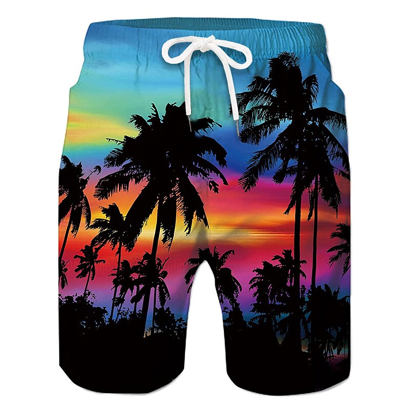 Men's Board Shorts Swim Shorts Swim Trunks Summer Shorts Beach Shorts Drawstring with Mesh lining Elastic Waist Coconut Tree Graphic Prints Quick Dry Short Casual Daily Holiday Boho Hawaiian