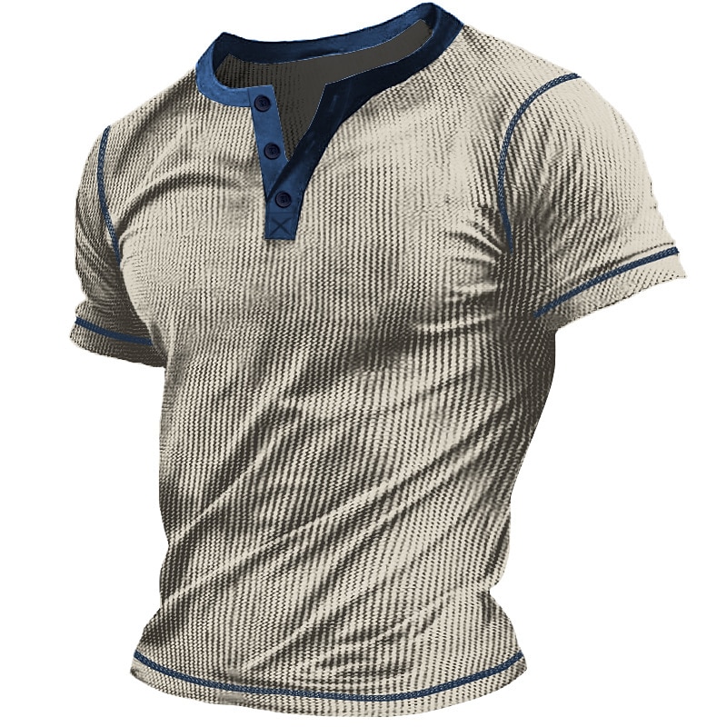 Men's Waffle Plain Short Sleeves Henley Shirt