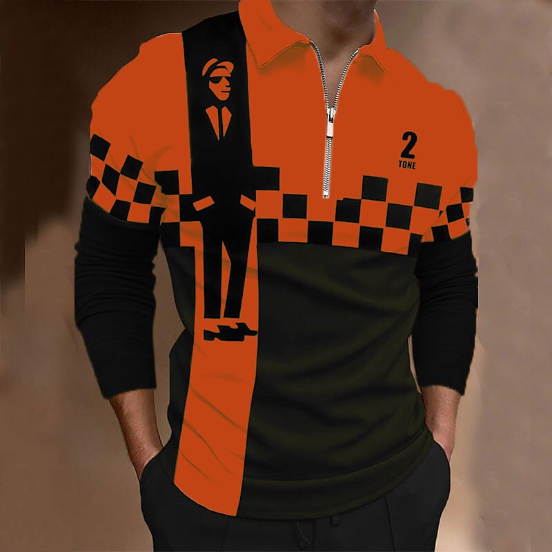 Men's Plaid Abstract Graphic Prints 3D Print Long Sleeve Polo T-shirt