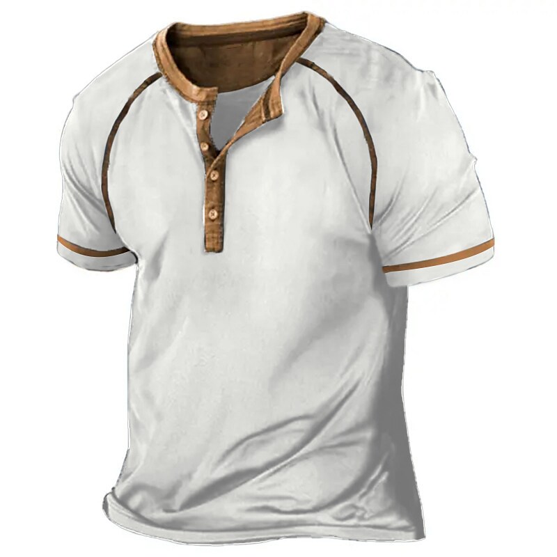Men's Color Block Vintage Button Short Sleeve Henley Shirt