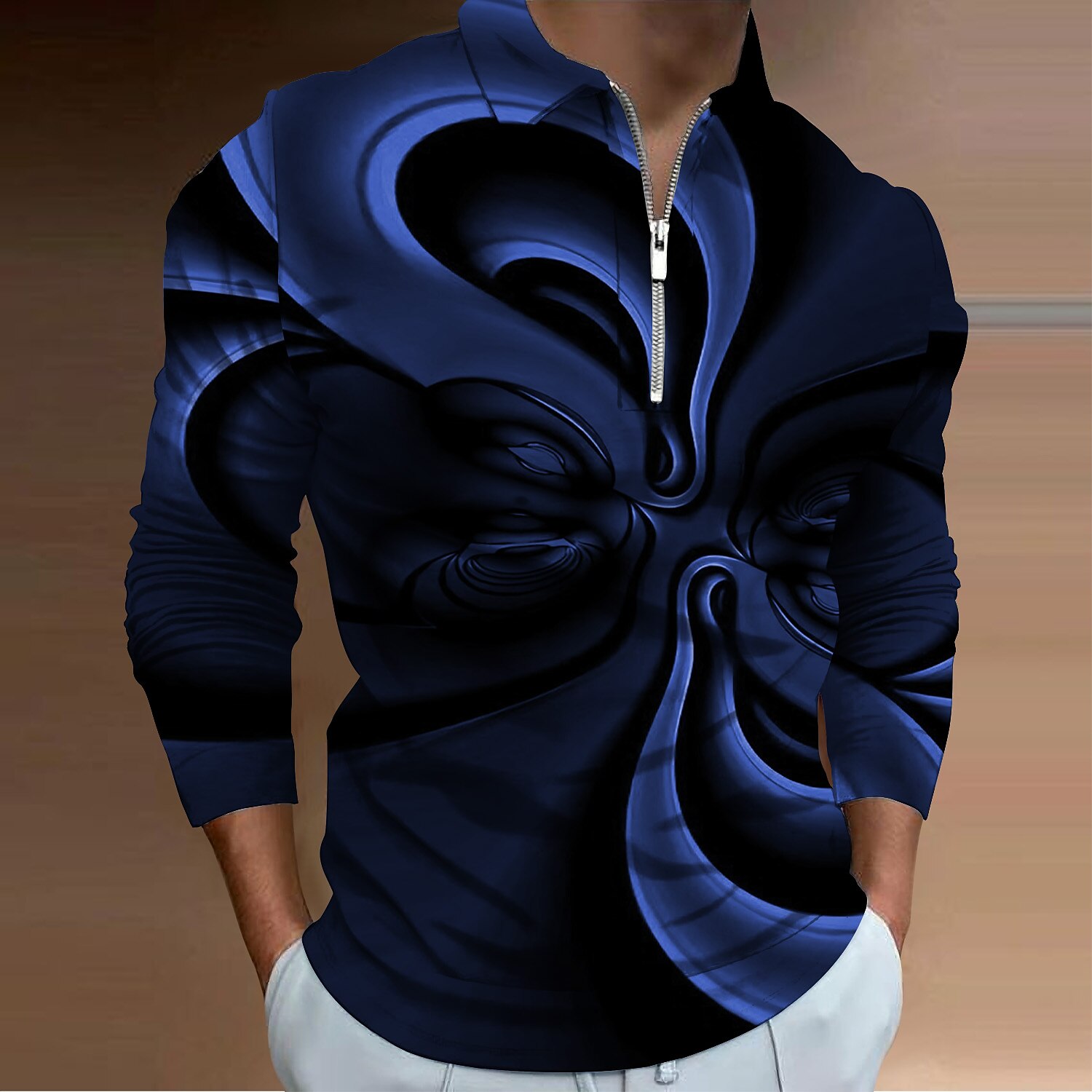 Men's Outdoor Golf Street Fashion Comfortable Breathable Light Zipped Lapel 3D Prints Short Sleeve Polo Shirt