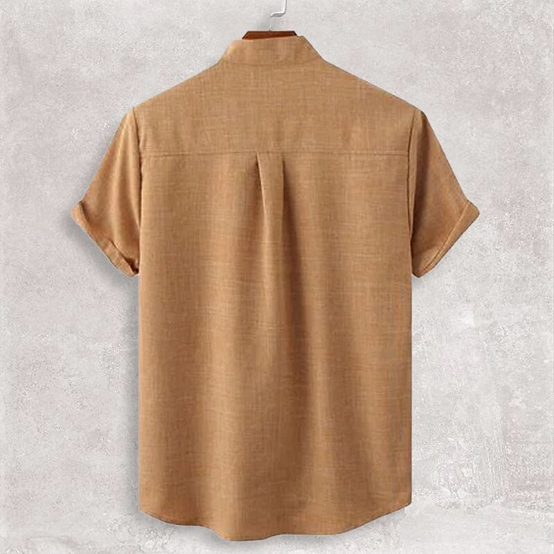 Men's Linen Shirt Casual Shirt Henley Shirt Black White Yellow Short Sleeve Plain Henley Spring & Summer Hawaiian Holiday Clothing Apparel Front Pocket