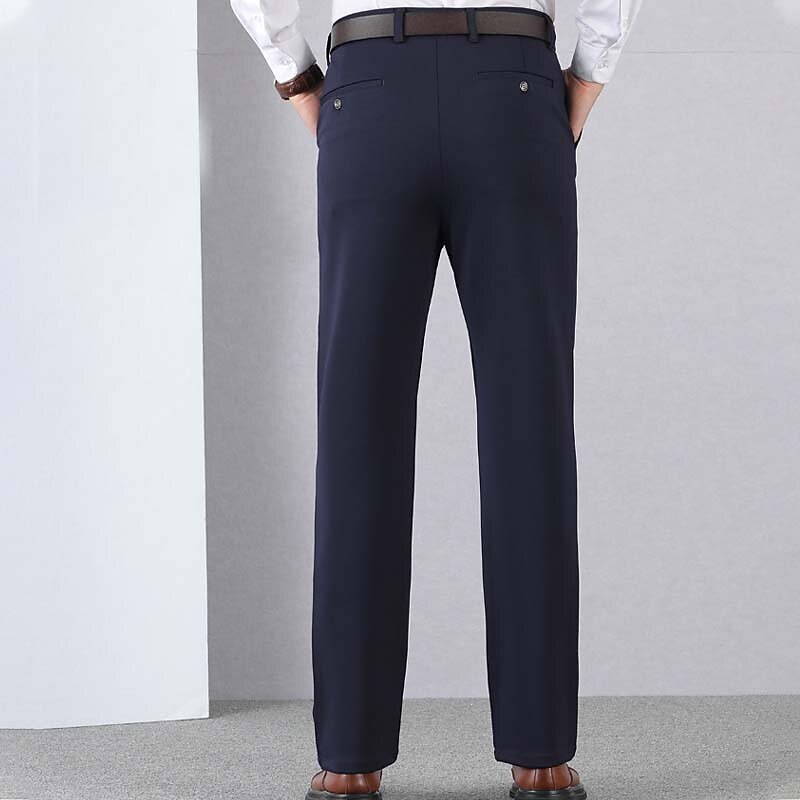 Men's Dress Pants Trousers Casual Pants Pocket Elastic Waist Straight Leg Plain Stretch Wedding Office Business Stylish Formal Black Wine High Waist Micro-elastic