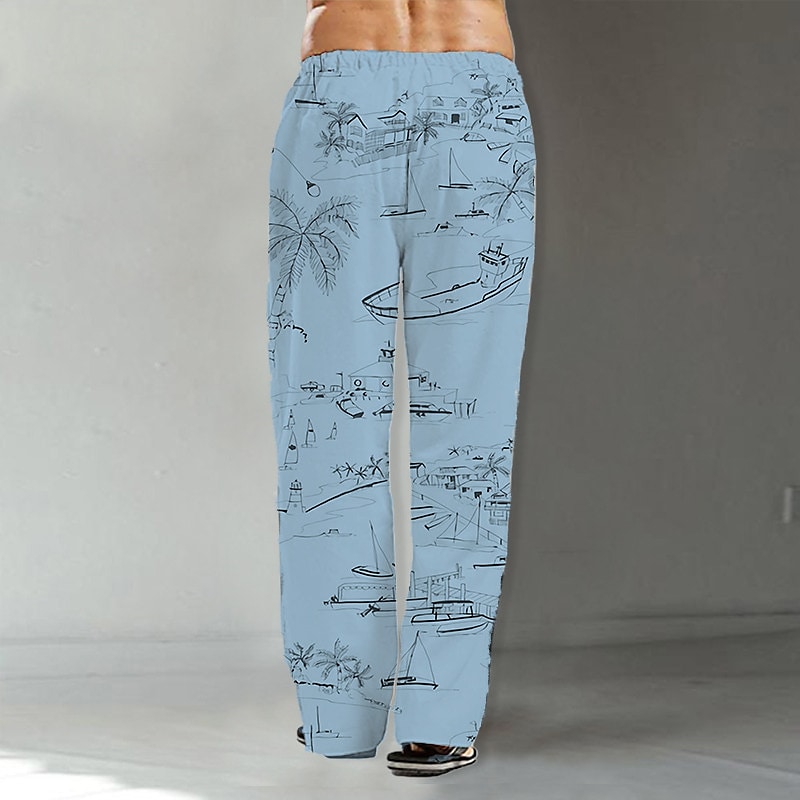 Men's  Drawstring Elastic Waist Coconut Tree Casual Hawaiian Pants