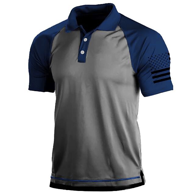 Men's Block Turndown Casual Short Sleeve Polo Shirt