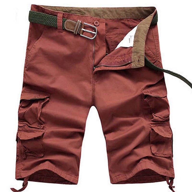 Men's  Leg Drawstring Multi Pocket Plain Comfort Outdoor Cargo Shorts 