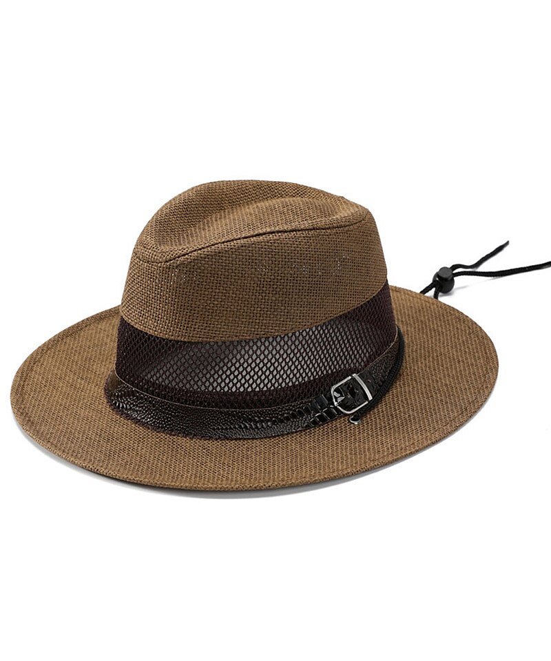 Men's Straw Hat Sun Hat Soaker Hat Safari Hat Gambler Hat White khaki Polyester Travel Beach Vacation Beach Plain Sunscreen