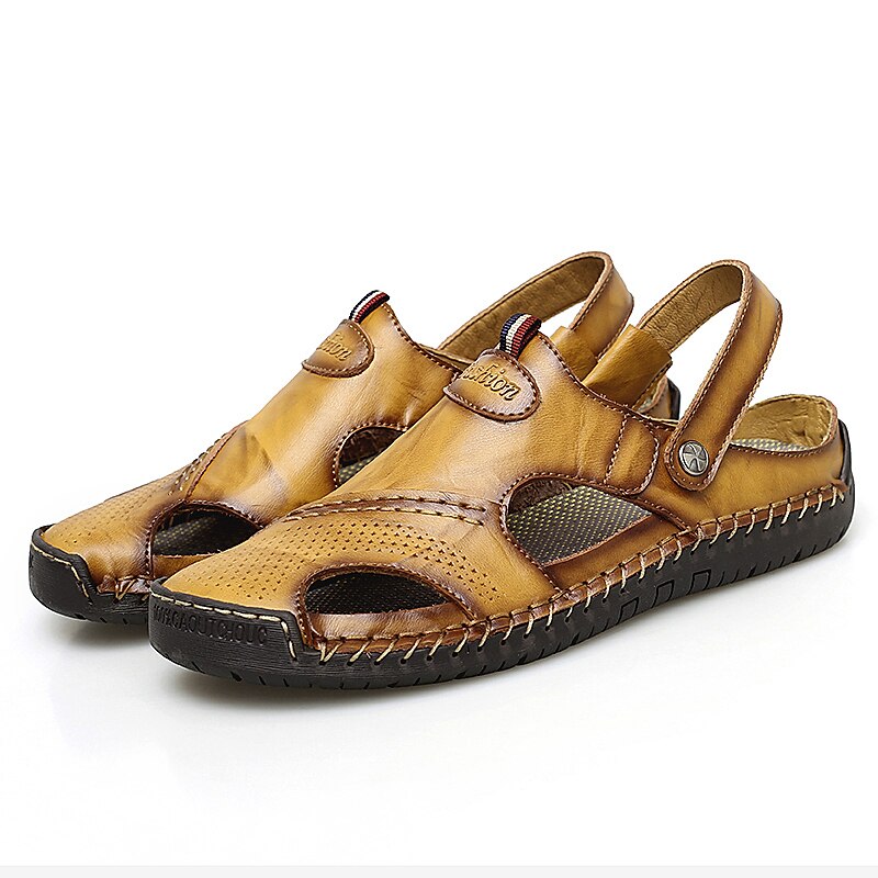 Men's Sandals Comfort Shoes Slingback Sandals Casual Outdoor Daily Upstream Shoes Cowhide Breathable Waterproof Non-slipping Light Brown Dark Brown Black Summer