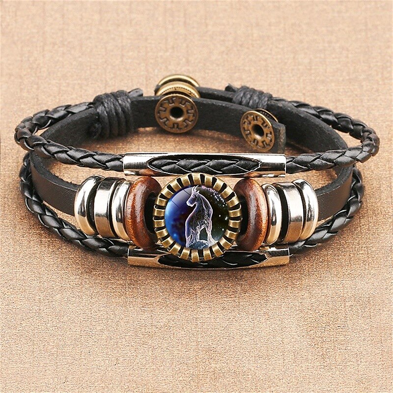 12 Zodiac Constellation Bracelet, Leather Hand-Woven Galaxy Astrology
