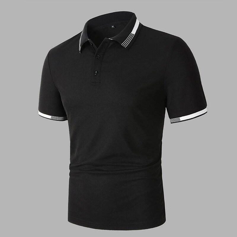 Men's Casual Classic  Fashion Basic Color Block Button Short Sleeve Polo Shirt 