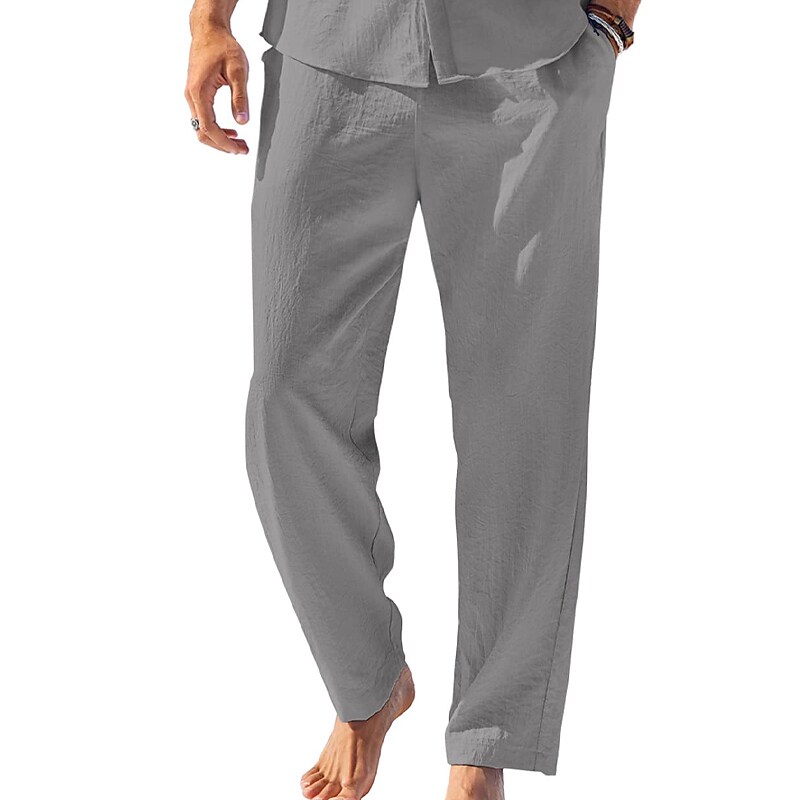 Men's  Drawstring Elastic Waist Plain Comfort Breathable Outdoor  Linen Pants 