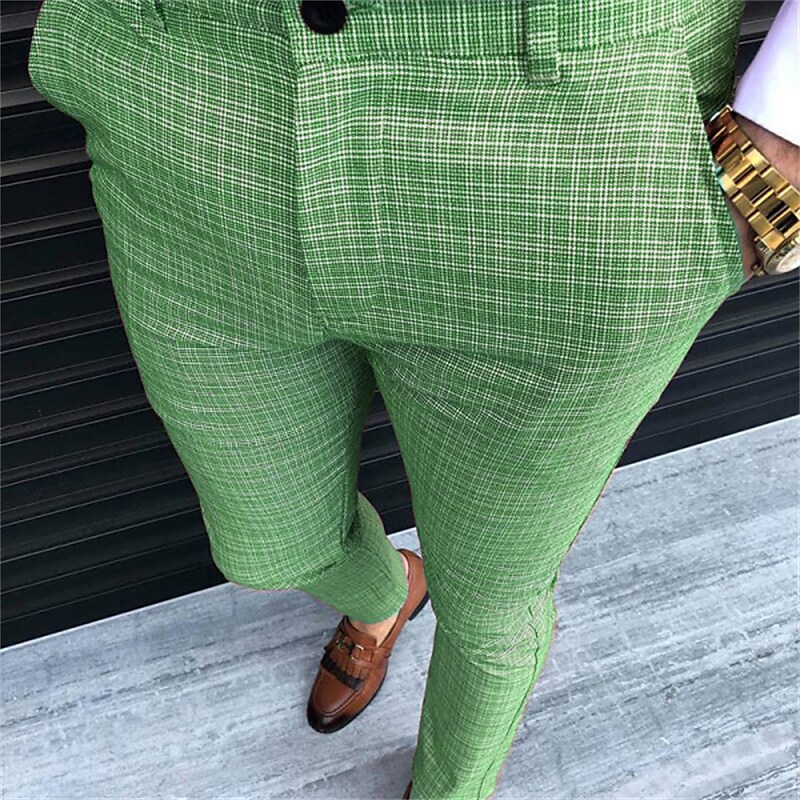 Men's Chinos Tights Trousers Jogger Pants Plaid Dress Pants Pocket Plaid Comfort Breathable Full Length Casual Daily Fashion Streetwear Green Blue