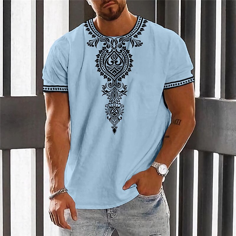 Men's Vintage Fashion Designer Outdoor Comfortable Soft 3D Print Short Sleeves T shirt