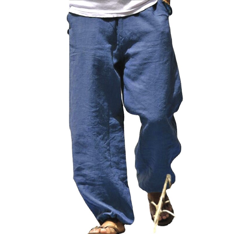 Men's Linen Pants Trousers Chinos Elastic Drawstring Design Fashion Streetwear Casual Daily Cotton And Linen Breathable Soft Outdoor Solid Color Black White Light Green S M L