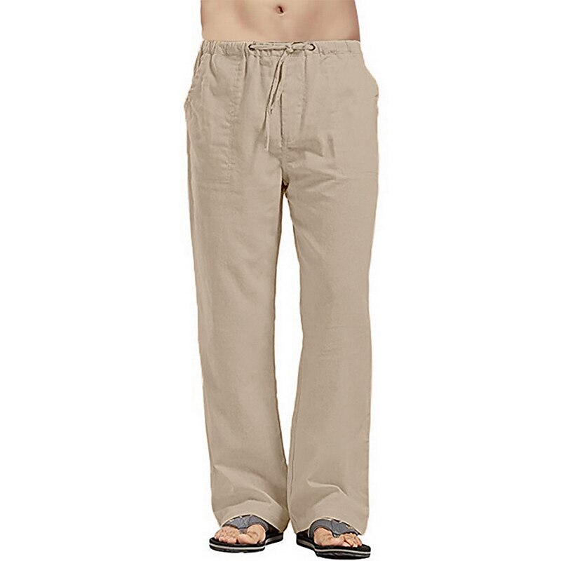 Men's Linen Pants Trousers Summer Pants Beach Pants Pocket Drawstring Elastic Waistband Plain Comfort Breathable Full Length Daily Streetwear Linen / Cotton Blend Fashion Casual / Sporty Loose Fit
