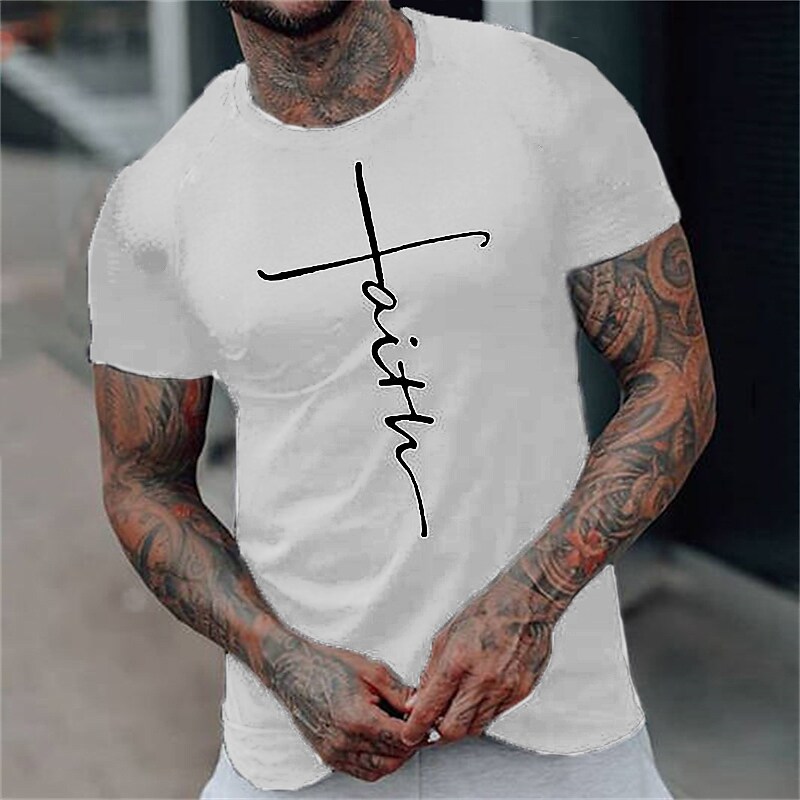 Men's Graphic  Letter Print Crew Neck Print Short Sleeve T-shirt 
