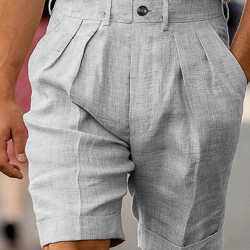 Men's Summer Beach Pleated  Plain Breathable Soft Shorts