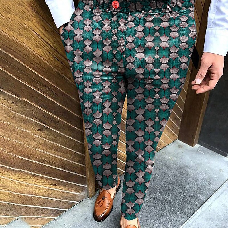 Men's Chinos   Pocket Straight Leg Print Color Block Lattice Graphic Prints  Jogger Pants