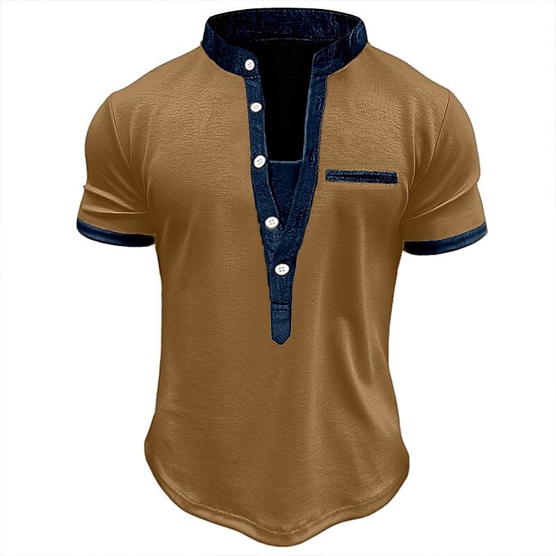 Men's Color Block Basic Short Sleeves Henley Shirt