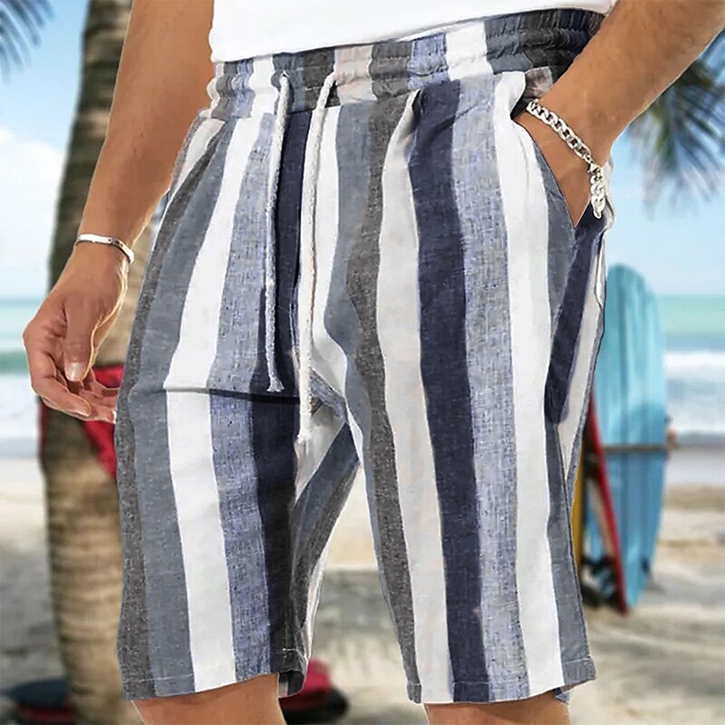 Men's Baggy  Pocket Drawstring Elastic Waist Stripe Shorts