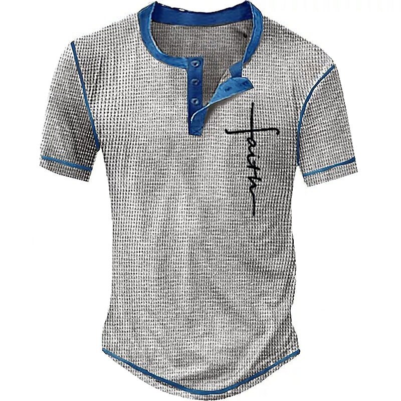 Men's Waffle Henley Shirt Graphic Faith Henley Clothing Apparel 3D Print Outdoor Daily Short Sleeve Button Fashion Designer Basic