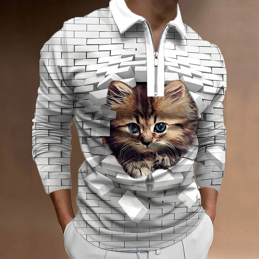 Men's Polo Shirt Golf Shirt Animal Graphic Prints Turndown Black Blue 