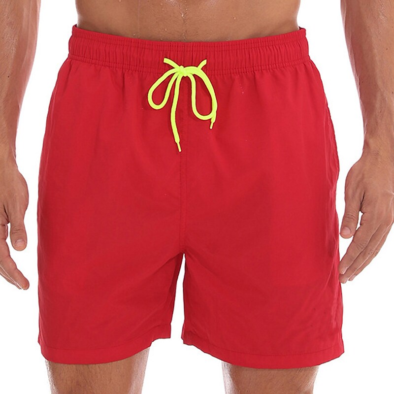 Men's Sport Runing Swimming Pockets Drawstring Breathable Solid Color Shorts 
