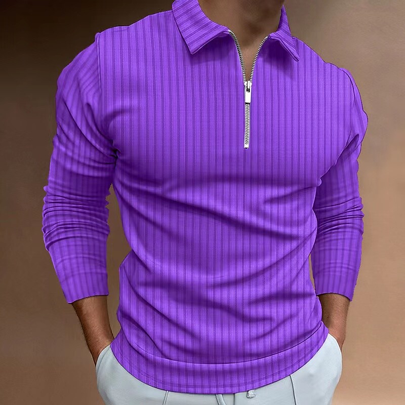 Men's Long Sleeve Waffle Solid Color Collar Patchwork Zipper Shirt