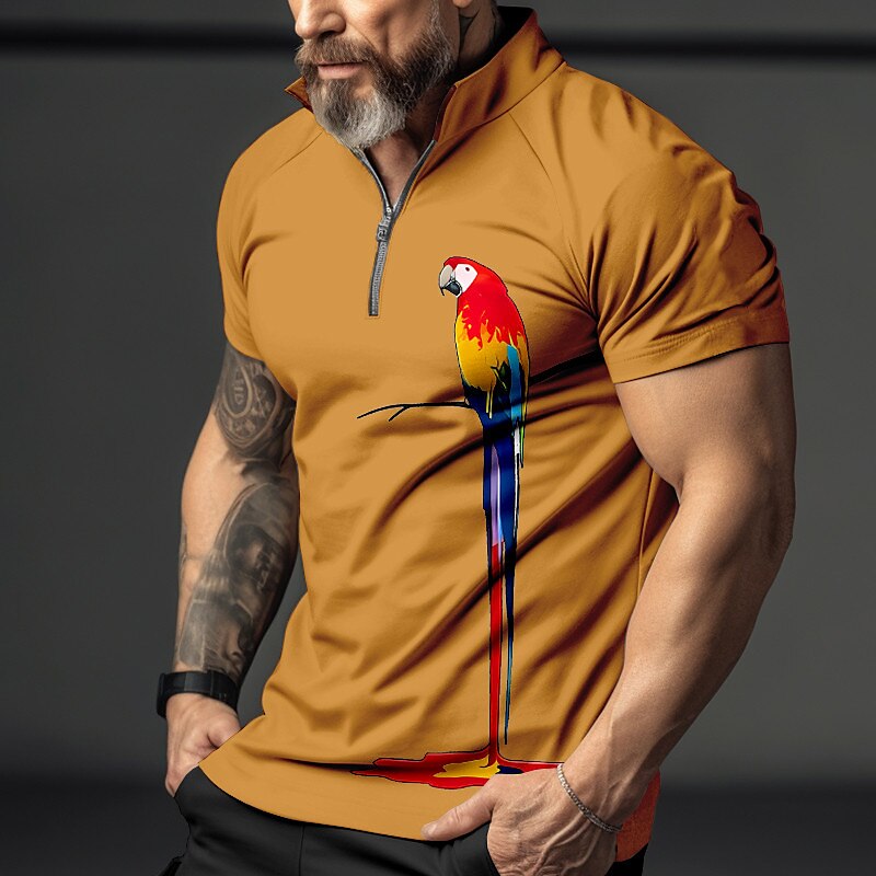 Men's Outdoor Golf Street Fashion Comfortable Breathable Soft Prints Zipped Short Sleeve Polo Shirt