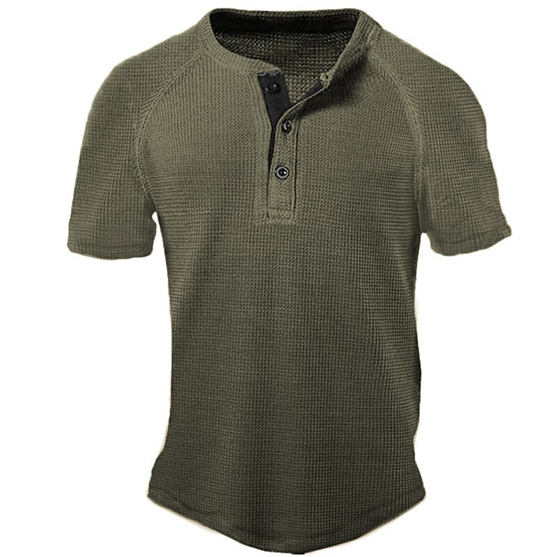 Men's Waffle  Plain Button-Down Classic Short Sleeve  Henley Shirt
