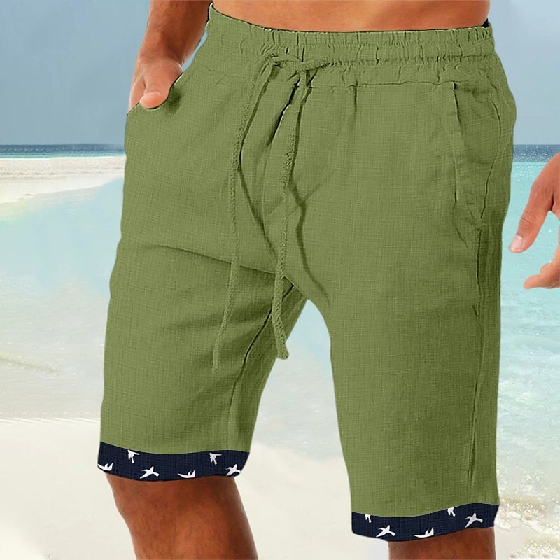 Men's Shorts Summer Shorts Beach Shorts Patchwork Drawstring Elastic Waist Plain Comfort Breathable Short Casual Daily Holiday Fashion Classic Style White Blue