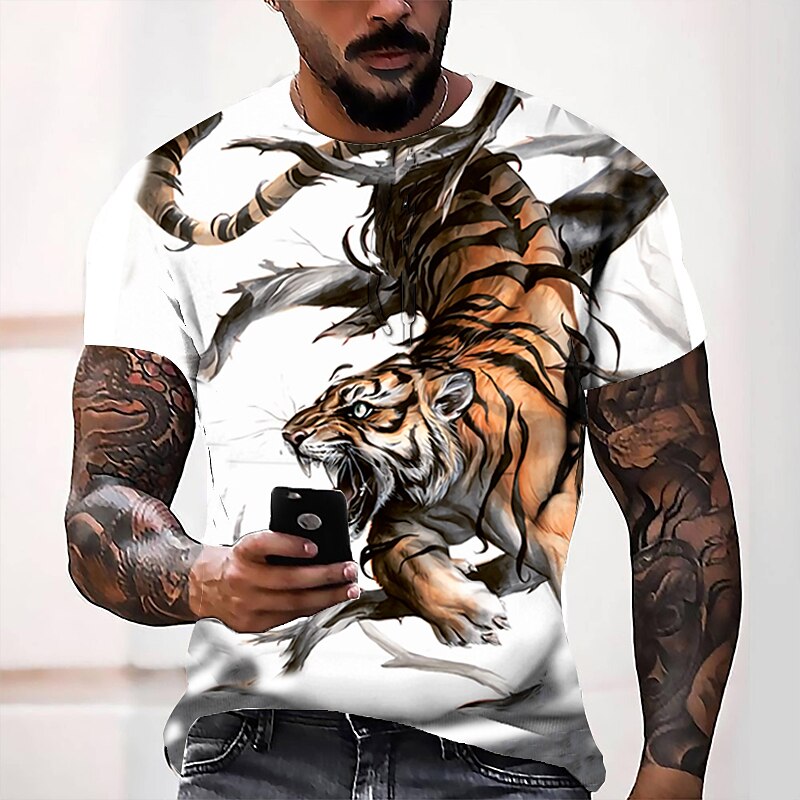 Men's Graphic  Tiger Crew Neck Casual Daily Short Sleeve  Tee