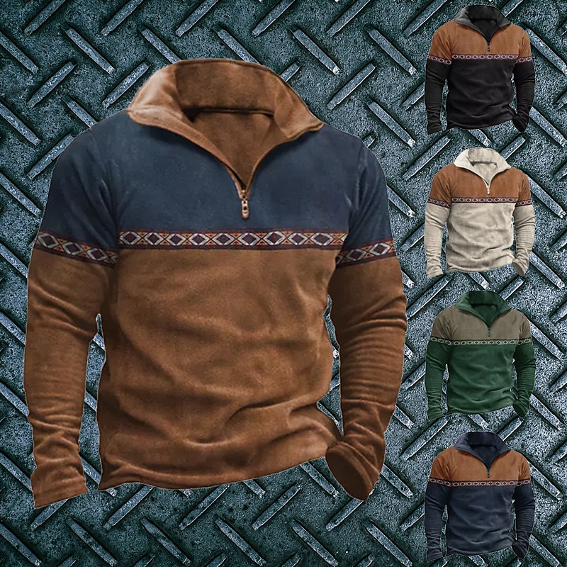 Men's Zip Up Sweatshirt Pullover Green Black Brown Navy Blue Coffee Half Zip Color Block Graphic Prints Zipper Print Daily Sports 3D Print Basic Designer Casual Spring &  Fall Clothing Apparel Hoodies