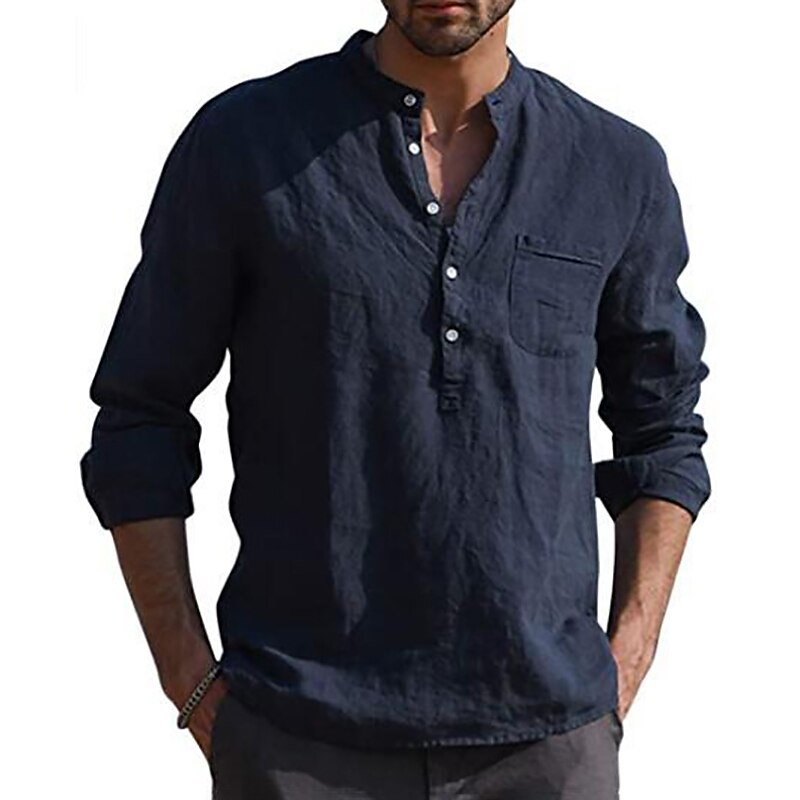 Men's cotton and linen light and comfortable shirt