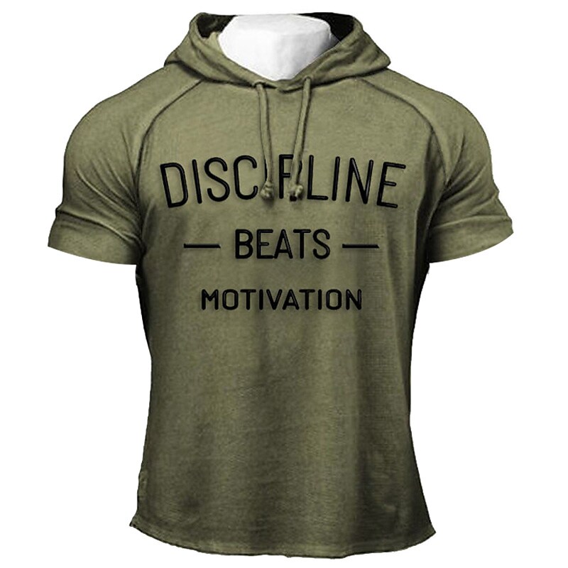 Men's Casual Short Sleeve Sweatshirt Letter Hooded