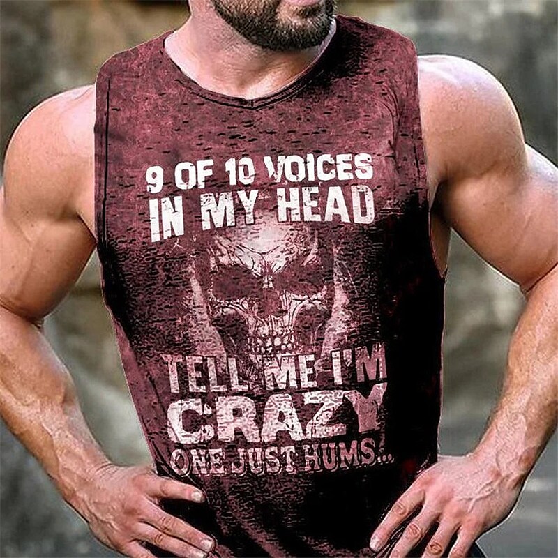 Men's Skulls Crew Neck Vest Top Sleeveless T Shirt 