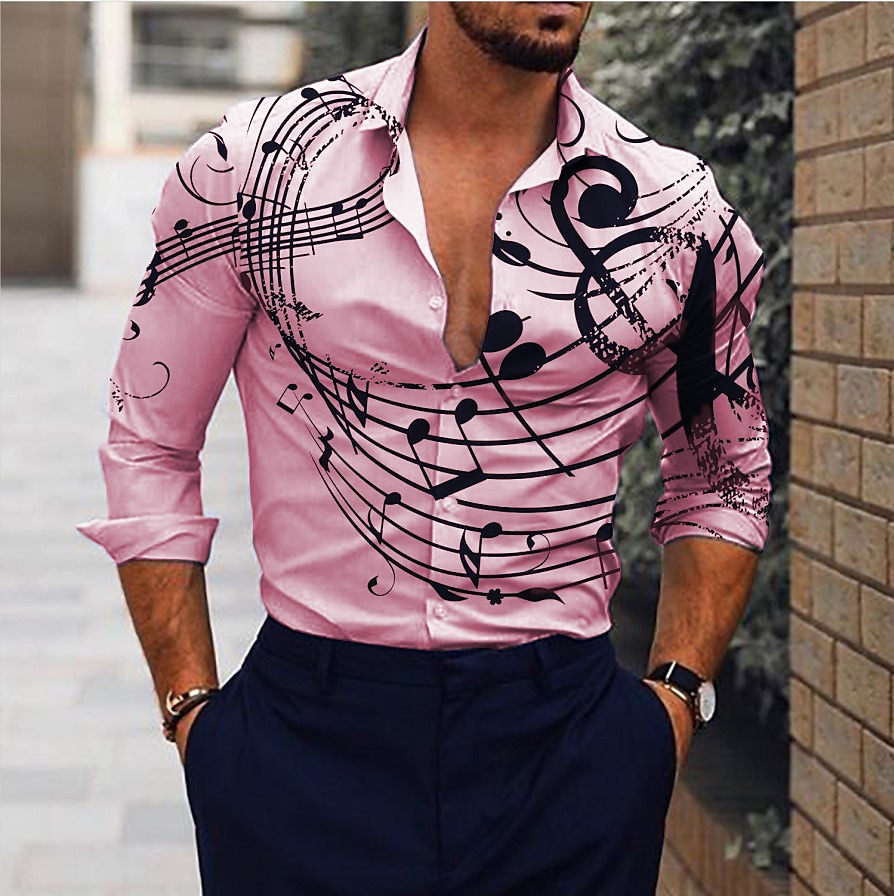 Men's Shirt Graphic Shirt Text Turndown Blue Purple Pink White Outdoor