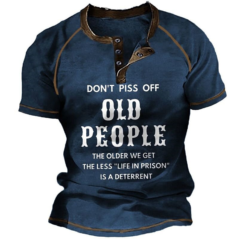 Men's Graphic Prints Letter Print Old People  Short Sleeve Henley Shirt