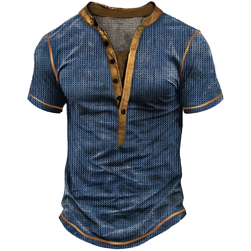 Men's Outdoor Casual Daily Fashion Comfortable Breathable Soft Plain V Neck Short Sleeve Henley Shirt