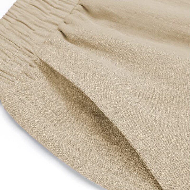 Men's  Drawstring Elastic Waist Plain Comfort Breathable Outdoor  Linen Pants 