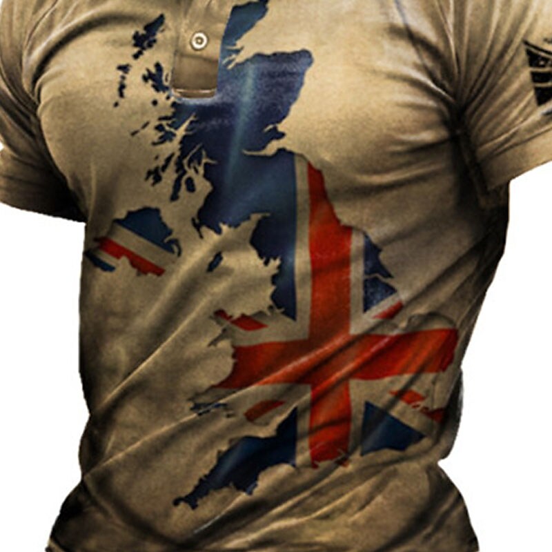 Men's National Flag Turndown  3D Button-Down Short Sleeve Polo Shirt 